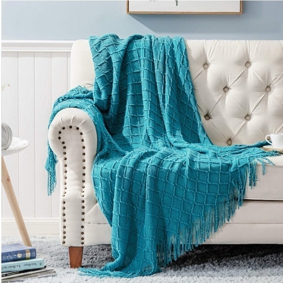 Orange/Coral Bohemian Tassel Knit Throw Cozy Fringe Patterned Farmhouse Blanket - Picture 13 of 16